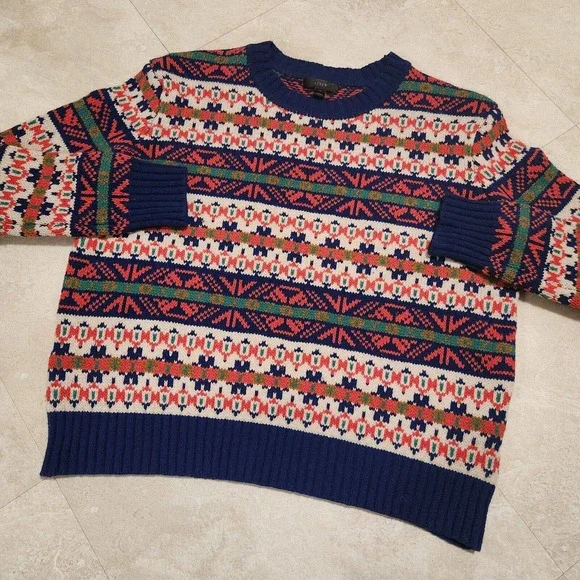 J Crew Classic Fair Isle Womens XS Lambs Wool Multicolor Knit Crewneck Sweater - Picture 3 of 16